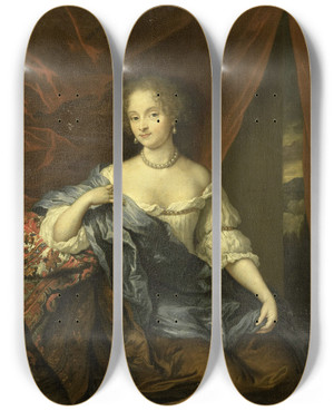 Triptych art skateboard deck of Caspar Netscher Portrait Of A Woman Possibly A Member Of The Van Citters Family by Caspar Netscher (1639-1684)