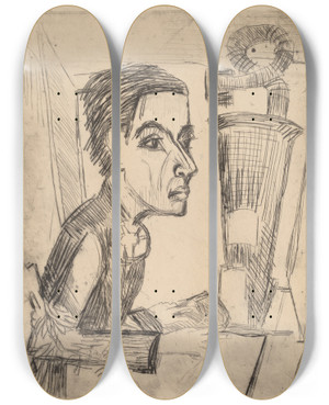 Triptych art skateboard deck of Ernst Ludwig Kirchner The Painter by Ernst Ludwig Kirchner (1880-1938)