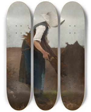 Triptych art skateboard deck of Hugo Salmson Gathering Poppies by Hugo Salmson (1843-1894)