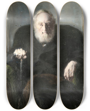 Triptych art skateboard deck of Julius Paulsen The Artists Father by Julius Paulsen (1860-1940)