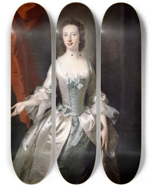 Triptych art skateboard deck of Thomas Hudson Portrait Of A Lady_3 by Thomas Hudson (1701-1779)