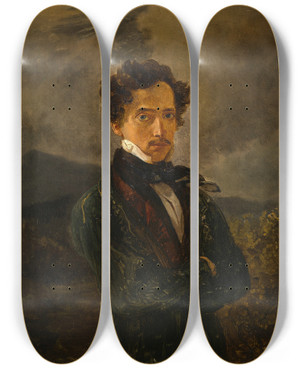 Triptych art skateboard deck of Friedrich August Matthias Gauermann Selbstbildnis Friedrich August Gauermann by Friedrich August Matthias Gauermann (1807-1862)