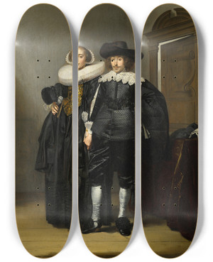 Triptych art skateboard deck of Pieter Codde Portrait Of A Married Couple by Pieter Codde (1599-1678)