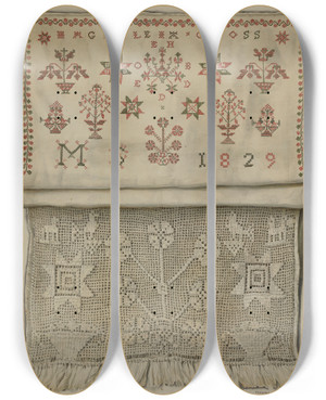 Triptych art skateboard deck of Frances Lichten 1829 Show Towel by Frances Lichten (1889-1961)