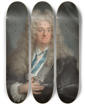 Triptych art skateboard deck of Joseph Vivien Portrait Of A Man by Joseph Vivien (1657-1734)
