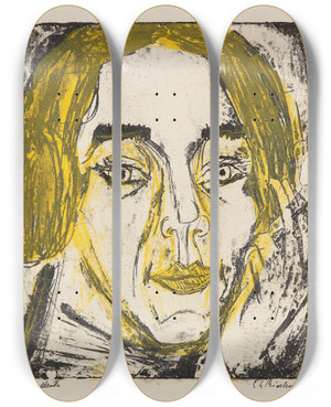 Triptych art skateboard deck of Ernst Ludwig Kirchner Kopf Mary Wigmann by Ernst Ludwig Kirchner (1880-1938)