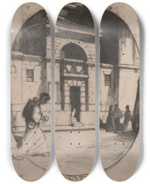 Triptych art skateboard deck of David Young Cameron Newgate by David Young Cameron (1865-1945)