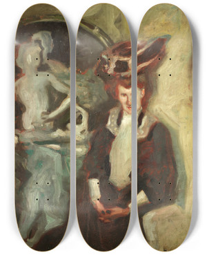 Triptych art skateboard deck of Hugo Von Habermann Portrait Of Lady by Hugo von Habermann (1849-1929)