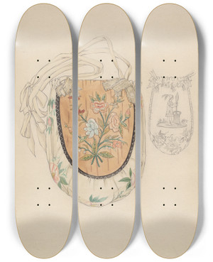 Triptych art skateboard deck of Rosalia Lane Pocket Case Or Reticule by Rosalia Lane