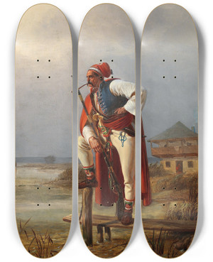 Triptych art skateboard deck of Karl Swoboda Der Wachposten by Karl Swoboda (1824-1870)