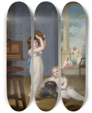 Triptych art skateboard deck of Arthur William Devis Emily And George Mason by Arthur William Devis (1762-1822)