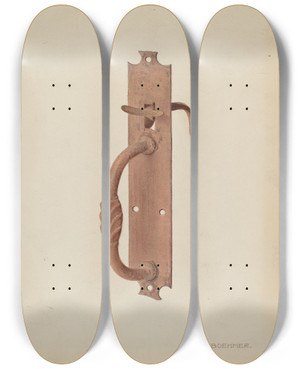 Triptych art skateboard deck of Fritz Boehmer Latch_2 by Fritz Boehmer