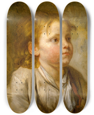 Triptych art skateboard deck of Jeanbaptiste Greuze Head Of A Young Boy_3 by Jean-Baptiste Greuze (1725-1805)
