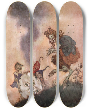 Triptych art skateboard deck of Edmund Dulac The Snow Queen Pl 1 by Edmund Dulac (1882-1953) Triptych art skateboard deck of Edmund Dulac The Snow Queen Pl 1 by Edmund Dulac (1882-1953)