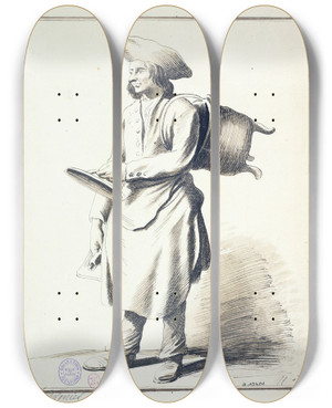 Triptych art skateboard deck of Edm Bouchardon Le Chaudronnier Auvergnat_1 by Edme Bouchardon (1698-1762)
