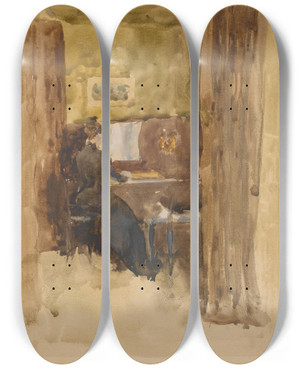 Triptych art skateboard deck of James Abbott Mcneill Whistler Bravura In Brown by James Abbott Mcneill Whistler (1834-1903)