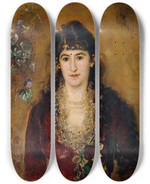 Triptych art skateboard deck of Anton Romako Dame Im Roten Kleid by Anton Romako (1832-1889)