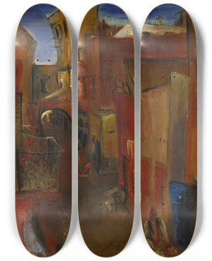 Triptych art skateboard deck of Boris Grigoriev Morocco by Boris Grigoriev (1886-1939)