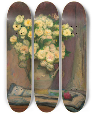 Triptych art skateboard deck of Wadysaw Lewiski Vase De Petites Roses Blanches by Wadysaw lewiski (1854-1918)