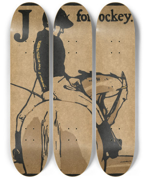 Triptych art skateboard deck of William Nicholson An Alphabet J For Jockey_2 by William Nicholson (1872-1949)