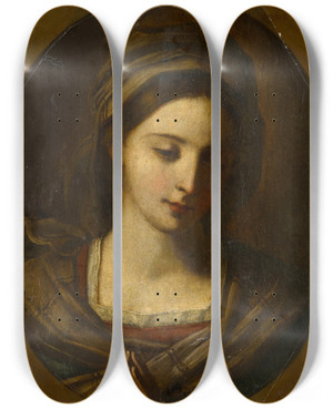 Triptych art skateboard deck of Michele Desubleo Praying Madonna by Michele Desubleo (1602-1676)