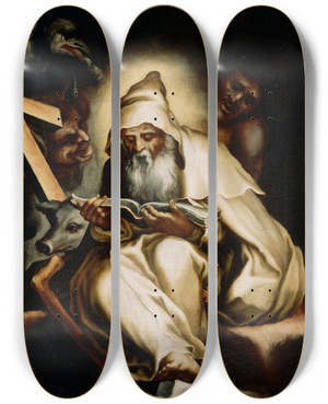 Triptych art skateboard deck of Lelio Orsi The Temptation Of Saint Anthony by Lelio Orsi (1511-1587)