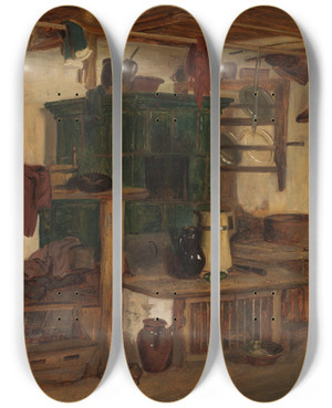 Triptych art skateboard deck of Reinhard Sebastian Zimmermann Grner Kachelofen by Reinhard Sebastian Zimmermann (1815-1893)