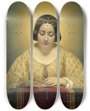 Triptych art skateboard deck of Josephdsir Court Countess De Pags Ne De Cornellan As St Catherine by Joseph-Dsir Court (1797-1865)