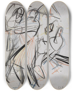 Triptych art skateboard deck of Ernst Ludwig Kirchner Vier Tanzende Bauern by Ernst Ludwig Kirchner (1880-1938)