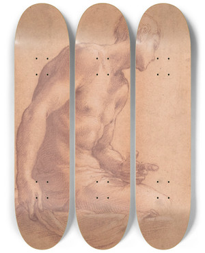 Triptych art skateboard deck of Girolamo Macchietti Seated Boy by Girolamo Macchietti (1535-1592)