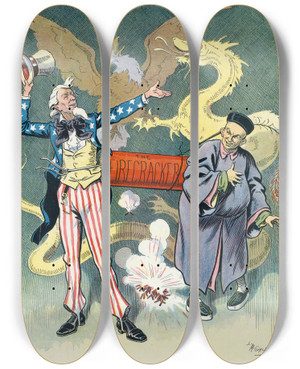 Triptych art skateboard deck of Louis Glackens Joined Together by Louis Glackens (1866-1933)