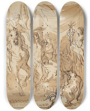 Triptych art skateboard deck of Jacob Jordaens The Martyrdom Of Saint Sebastian by Jacob Jordaens (1593-1678)