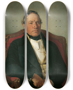 Triptych art skateboard deck of Friedrich Von Amerling Der Industrielle Johann Nepomuk Reithoffer by Friedrich Von Amerling (1803-1887)