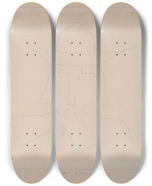 Triptych art skateboard deck of Paul Klee A Pious One by Paul Klee (1879-1940)