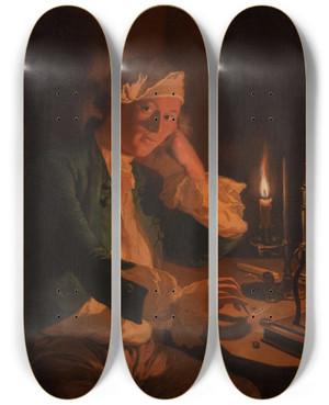 Triptych art skateboard deck of Anna Dorothea Therbusch A Scientist Seated At A Desk By Candlelight by Anna Dorothea Therbusch (1721-1782)