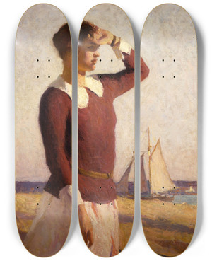 Triptych art skateboard deck of Frank Weston Benson  The Watcher by Frank Weston Benson (1862-1951)