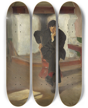 Triptych art skateboard deck of Halfdan Egedius The Dreamer by Halfdan Egedius (1877-1899)
