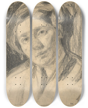 Triptych art skateboard deck of Eduard Putra Study Of Female Head_2 by Eduard Putra (1883-1915)