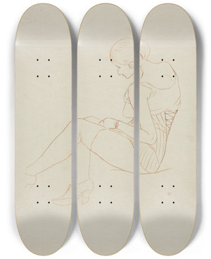 Triptych art skateboard deck of Ananda K Coomaraswamy Seminude Woman Seated by Ananda K Coomaraswamy (1877-1947)