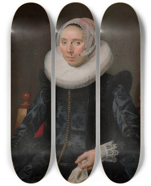 Triptych art skateboard deck of Frans Hals Portrait Of A Lady by Frans Hals (1581-1666)