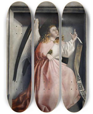 Triptych art skateboard deck of Konrad Witz The Angel Of The Annunciation by Konrad Witz (1410-1446)