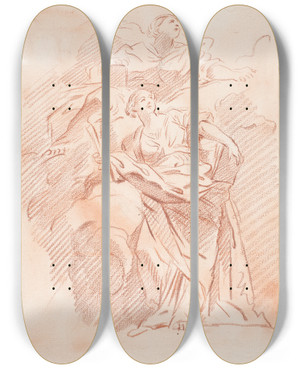 Triptych art skateboard deck of Hendrik Krock To Kvindeskikkelser by Hendrik Krock (1671-1738)