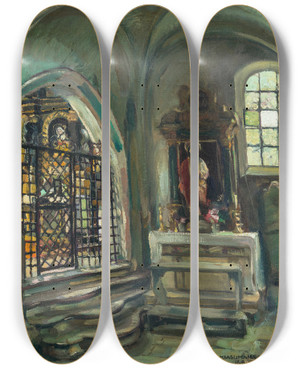 Triptych art skateboard deck of Hiasl Maiererding Im Mnster Frauenchiemsee by Hiasl Maier-Erding (1894-1933)