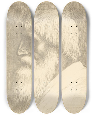 Triptych art skateboard deck of Alphonse Legros Head Of A Man Tete Dhomme V by Alphonse Legros (1837-1911)