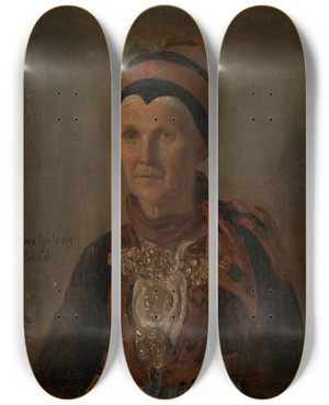 Triptych art skateboard deck of Adolph Tidemand Portrait Of Anna Gulsvig by Adolph Tidemand (1814-1876)