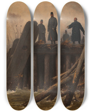 Triptych art skateboard deck of August Von Pettenkofen Die Berschwemmung Im Februar 1862 by August Von Pettenkofen (1822-1889)