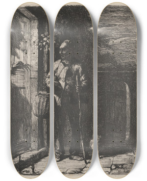 Triptych art skateboard deck of Charles West Cope The Wanderer by Charles West Cope (1811-1890)