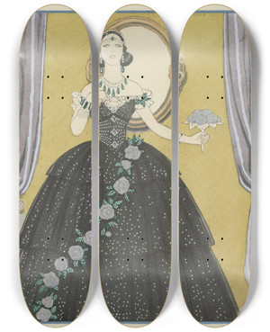 Triptych art skateboard deck of George Barbier Mme Ida Rubinstein Dans La Dame Aux Camlias by George Barbier (1882-1932)