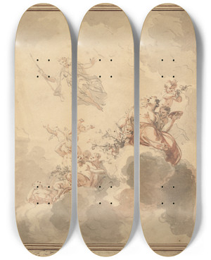 Triptych art skateboard deck of Jacob De Wit Allegory Of The Ripening Of Wine by Jacob de Wit (1695-1754)