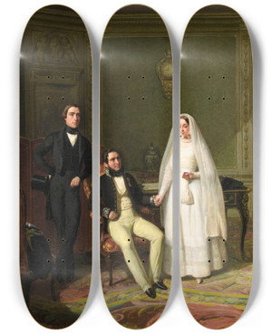Triptych art skateboard deck of Pierre Duvallecamus Le Jour Du Mariage by Pierre Duval-Lecamus